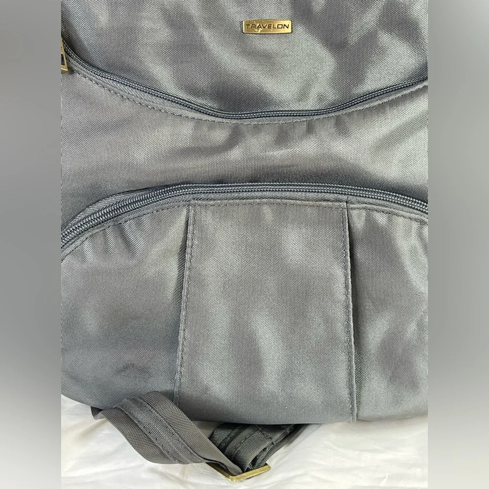 TRAVELON ANTI-THEFT‎ GRAY/BURNT ORANGE ROUND HOBO RFID, Gently Used